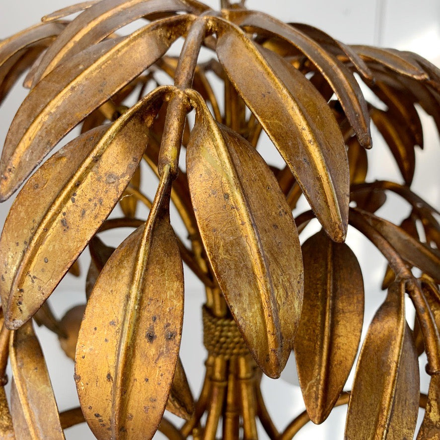 Hans Kogl Gilt Faux Bamboo Chandlier with Glass Globes