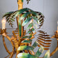 Large Faux Bamboo Palm Leaf Italian Tole Chandelier 1960's