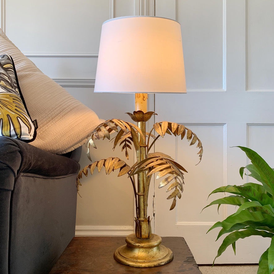 Italian Gold Faux Bamboo Leaf Table Lamp 1950's