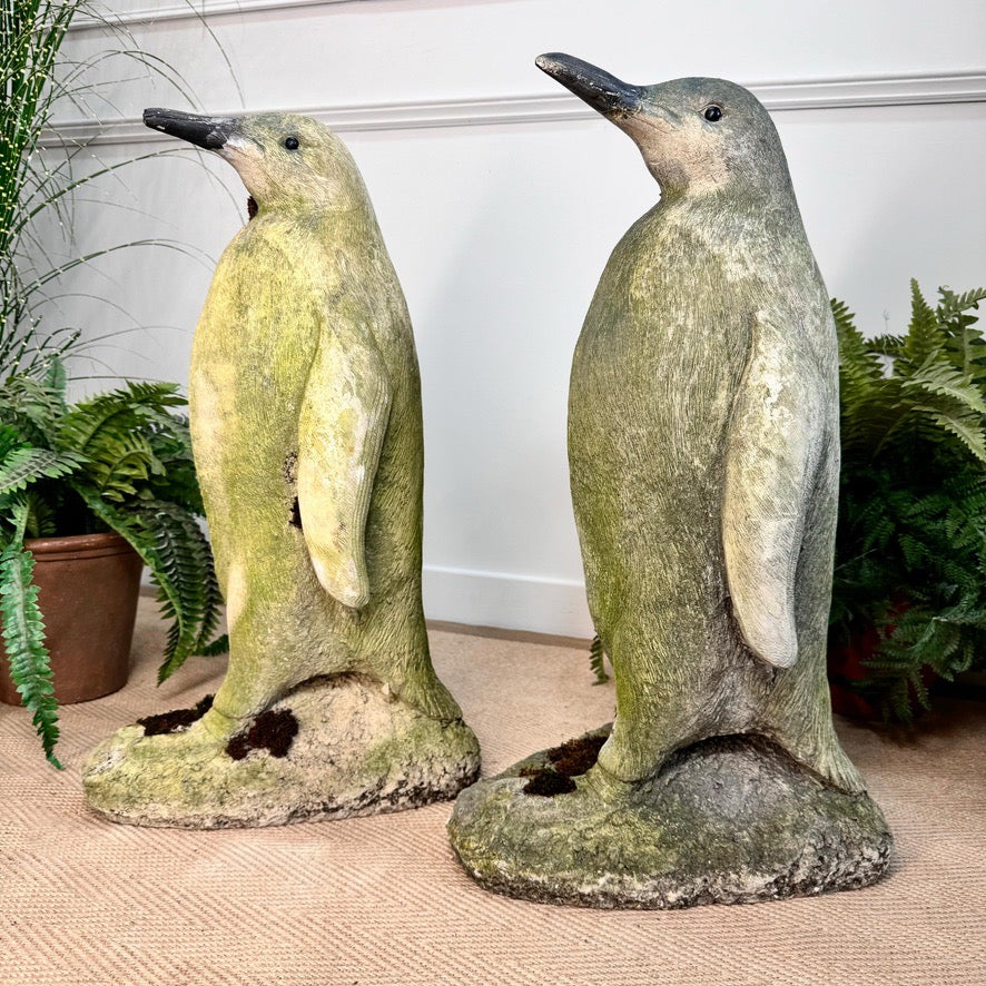Vintage Life Size Stone Penguin Garden Statues 1970's