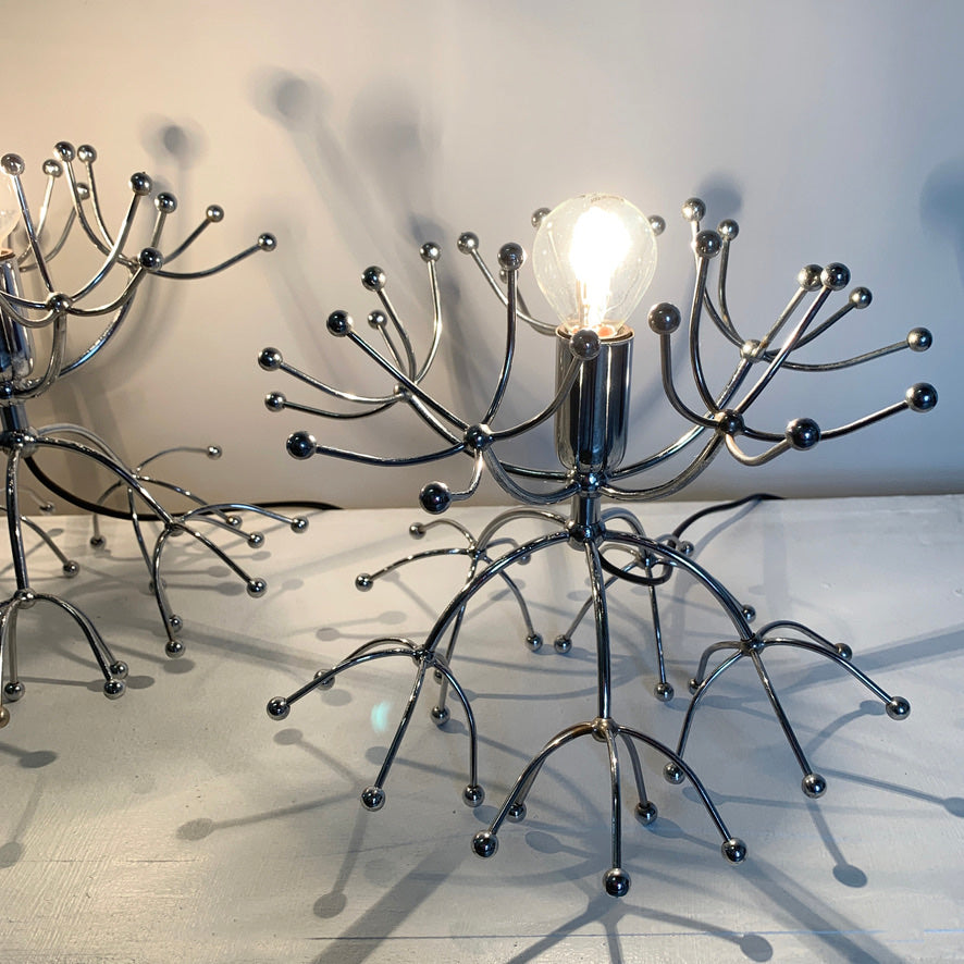 Pair Of Silver Gaetano Sciolari Sputnik Table Lamps Italy 1960s