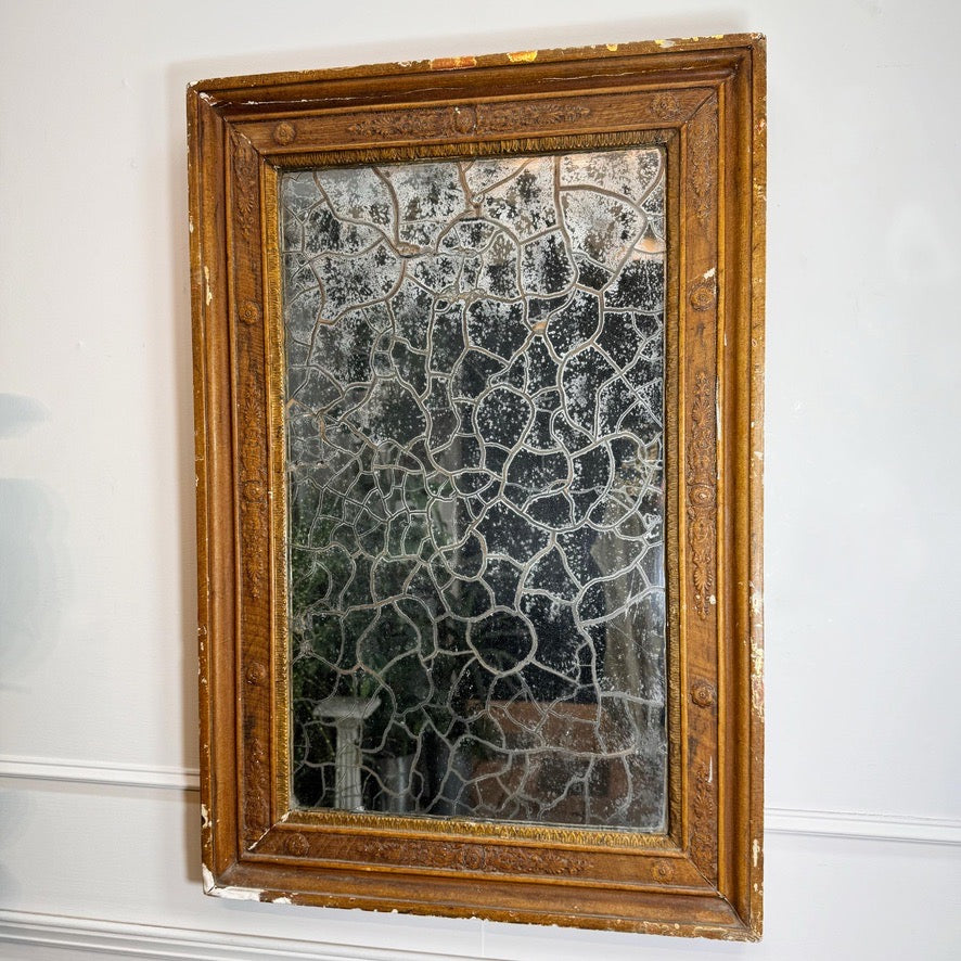 Silver Backed Crackle Foxed Giltwood Mirror 19th Century
