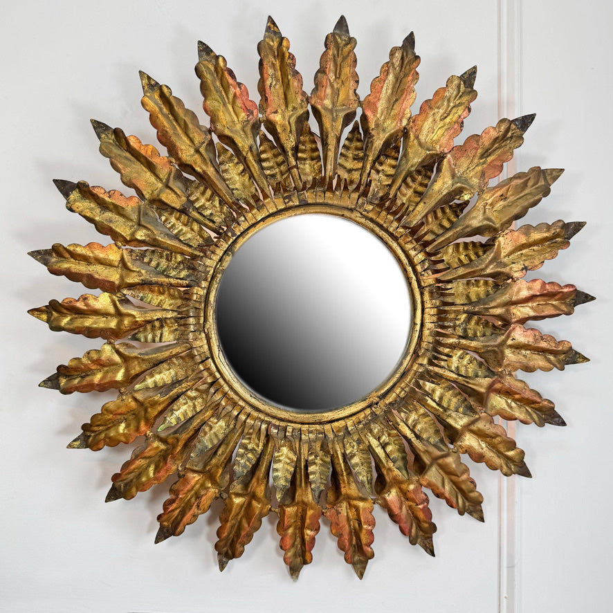 Gilt Spanish Sunburst Mirror with Light 1930's