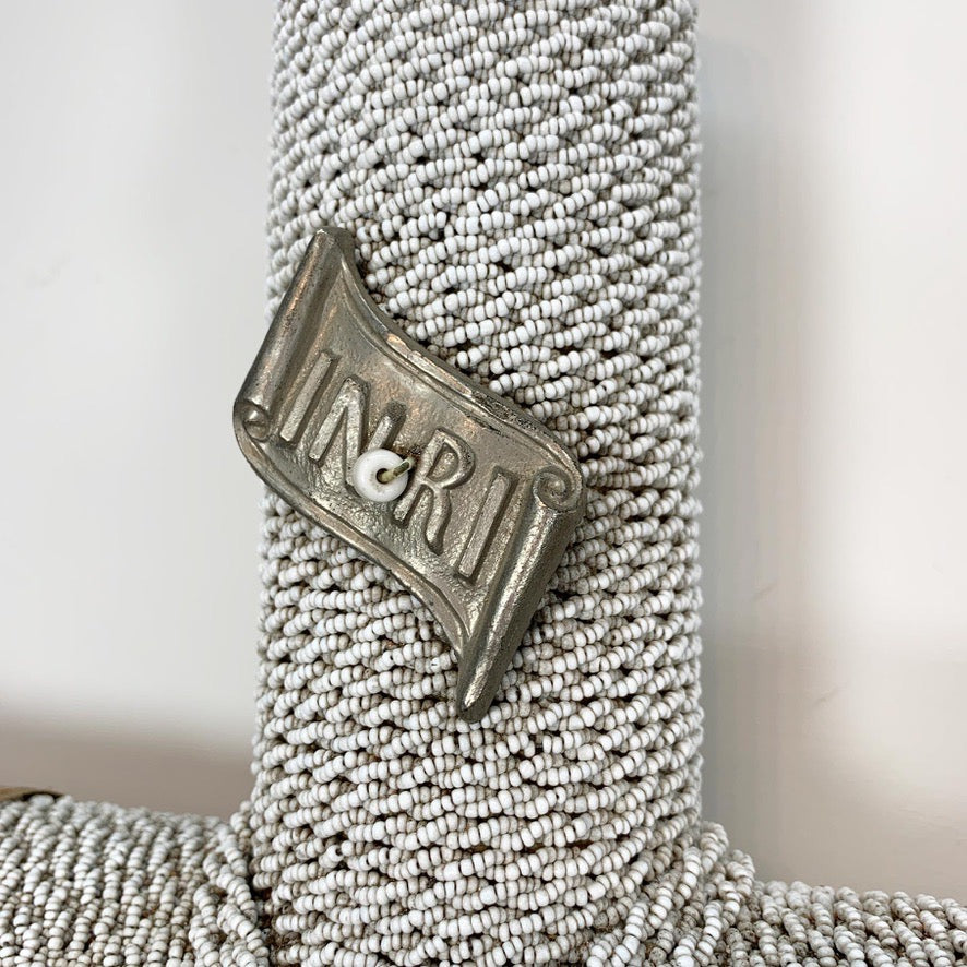 1930's French White Glass Bead and Zinc Memorial Crucifixes