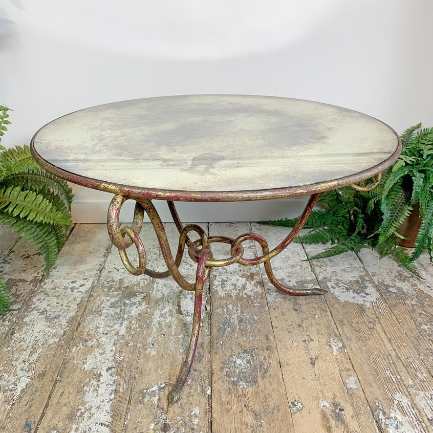 Wrought Iron Gilt Coffee Table by Rene Drouet 1940's