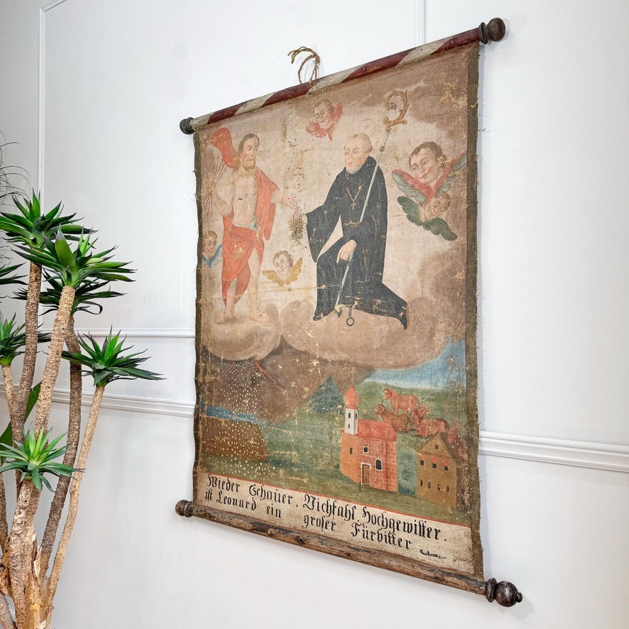17th Century Wall Hanging oil on canvas of St Leonard of Noblac