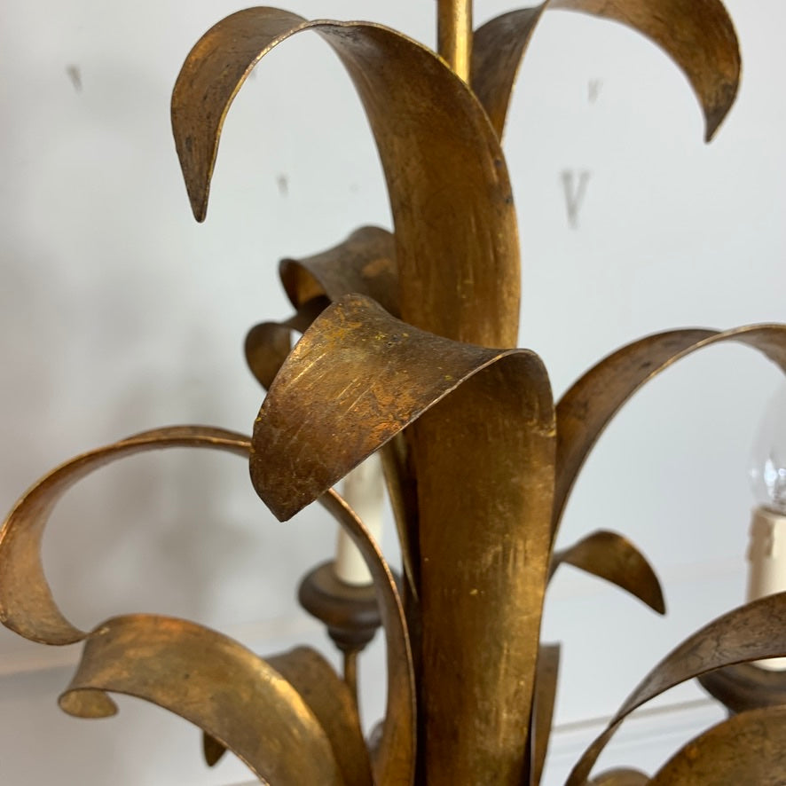 Italian Broad Leaf Gold Chandelier 1970's