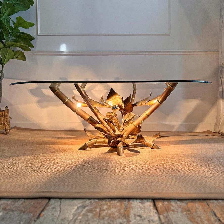 Maison Jansen Faux Bamboo Illuminated Gold Table 1970's
