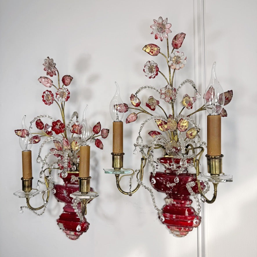 Pair of Maison Bagues Red Wall Sconces Circa 1910