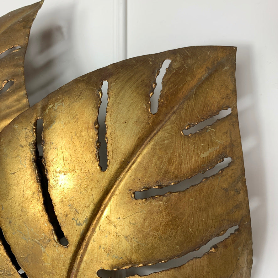 Maison Jansen Gold Monstera Double Leaf Wall Lights 1970's