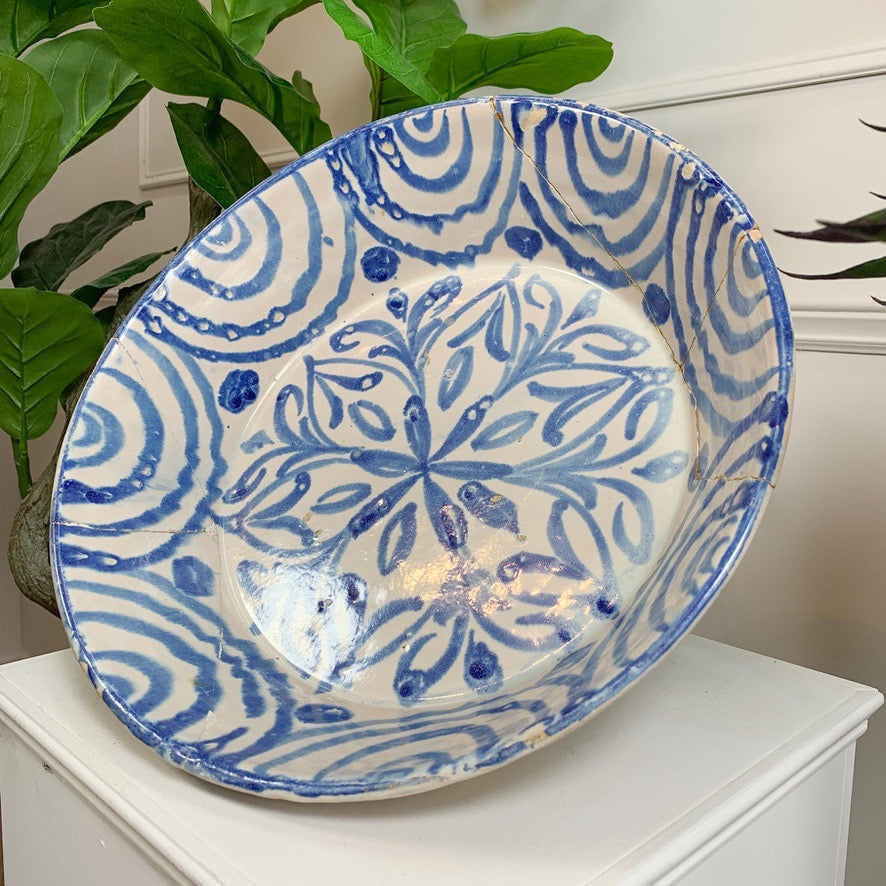 Large 18th Century Blue and White Spanish Lebrillo Bowl