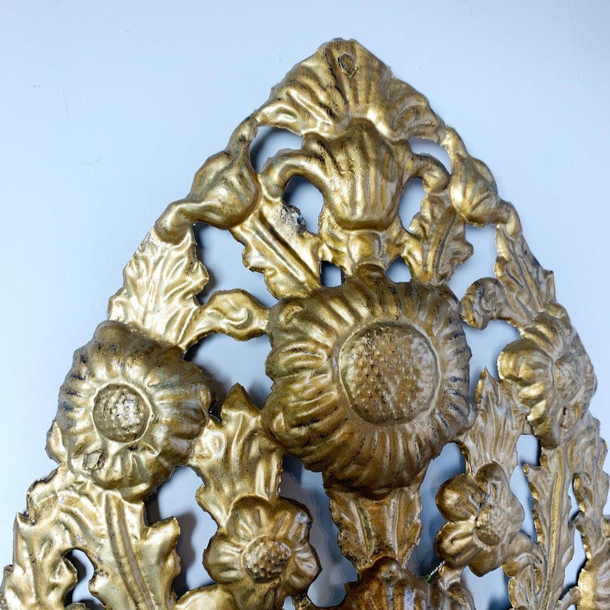 Set of 3 Gold Repousse Baroque Wall Sconces