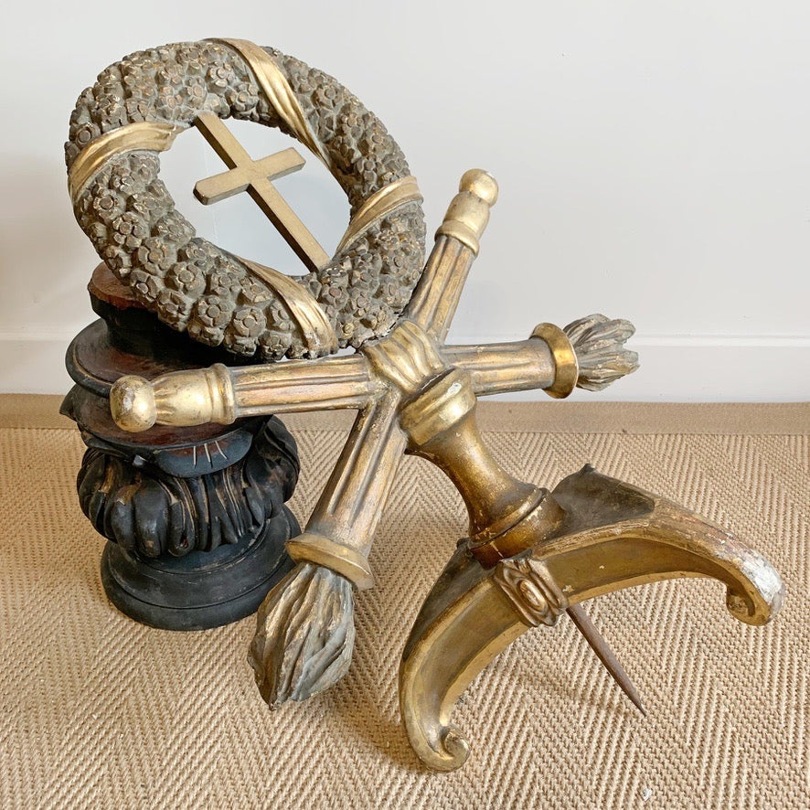 Large 18th Century Gold Religious Processional Cross on Later Base