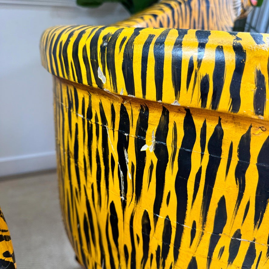 Vintage Pair of Indian Polychrome-Decorated Tiger Throne Chairs