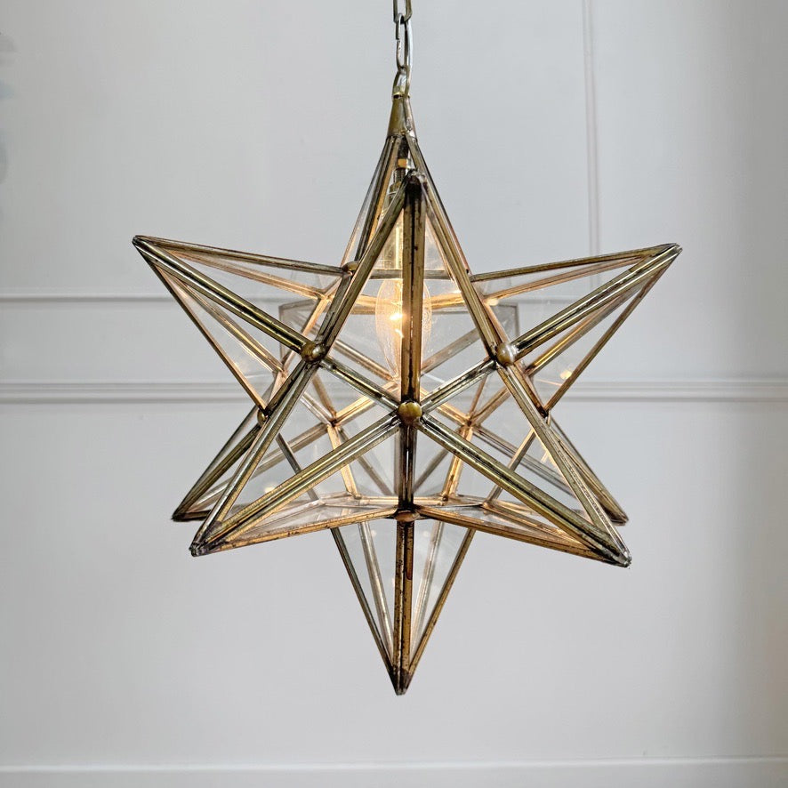 1920's Moravian Glass Star Pendant Ceiling Light