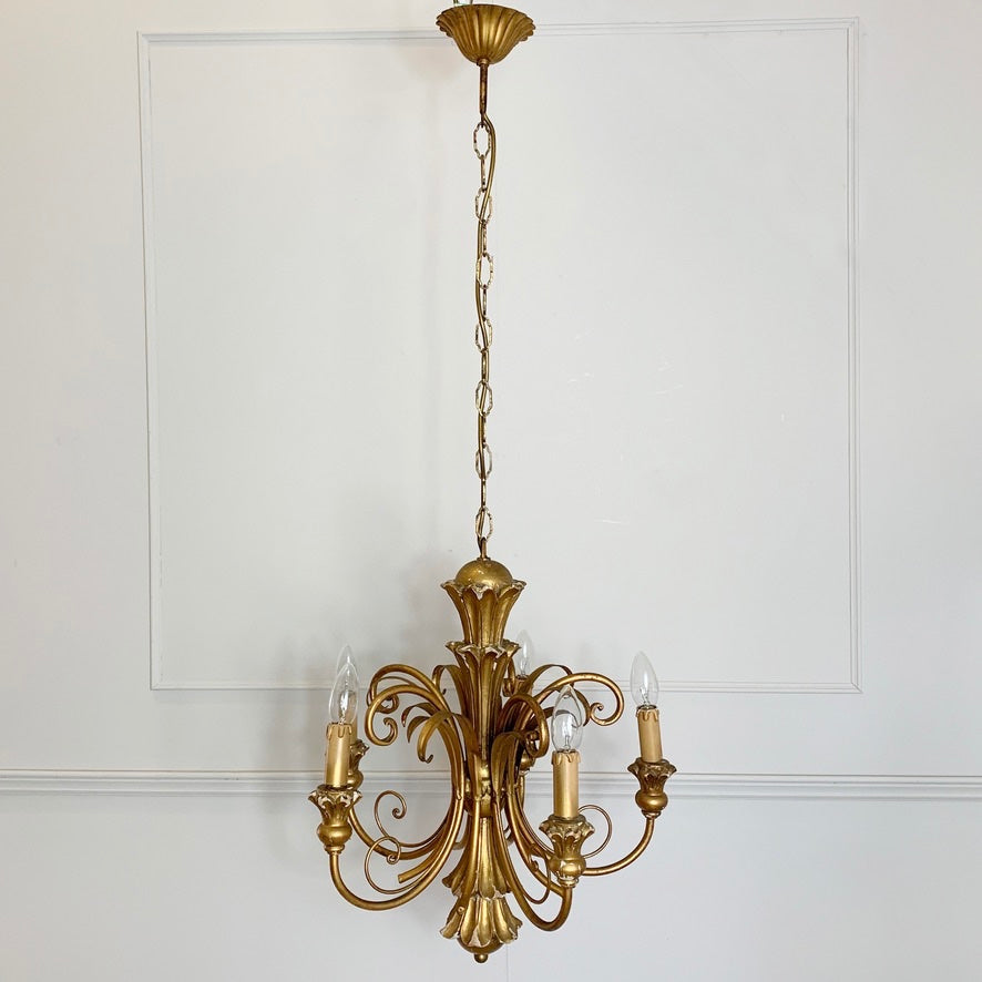 Italian Gold Wooden Scroll Chandelier 1960's