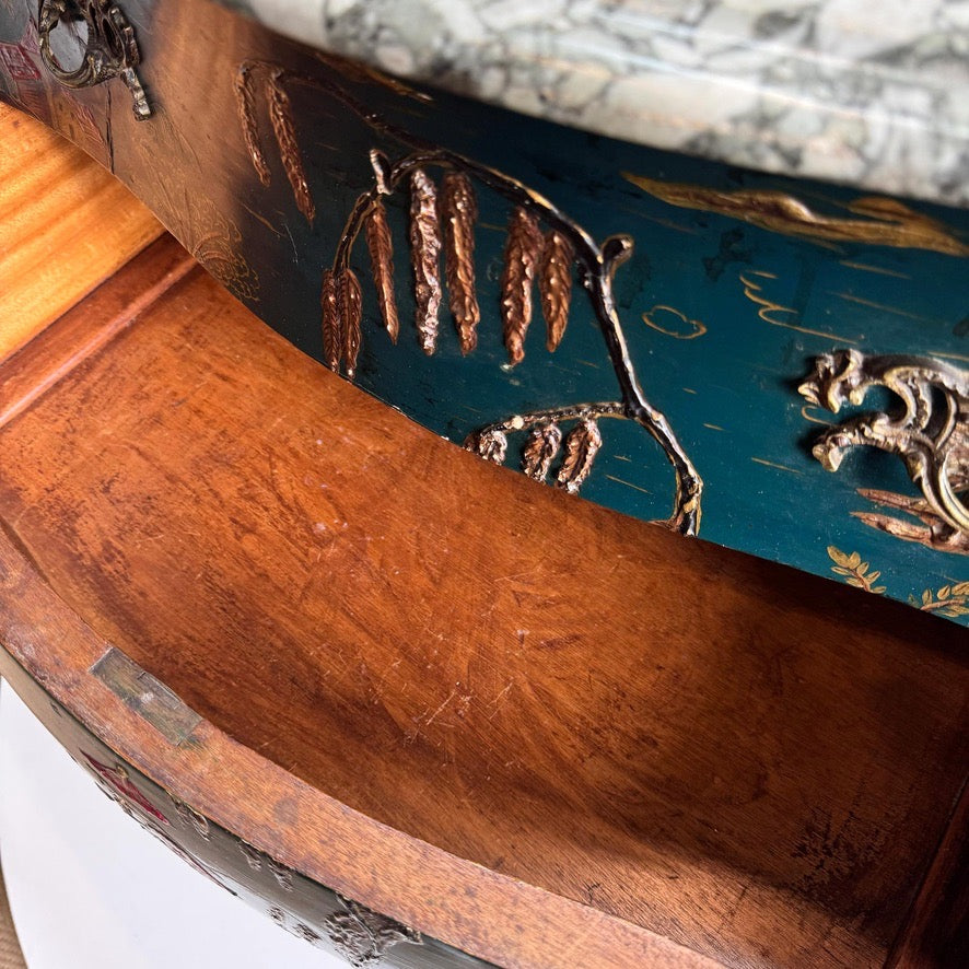 Antique Blue Chinoiserie Bombe Commode 19th Century France