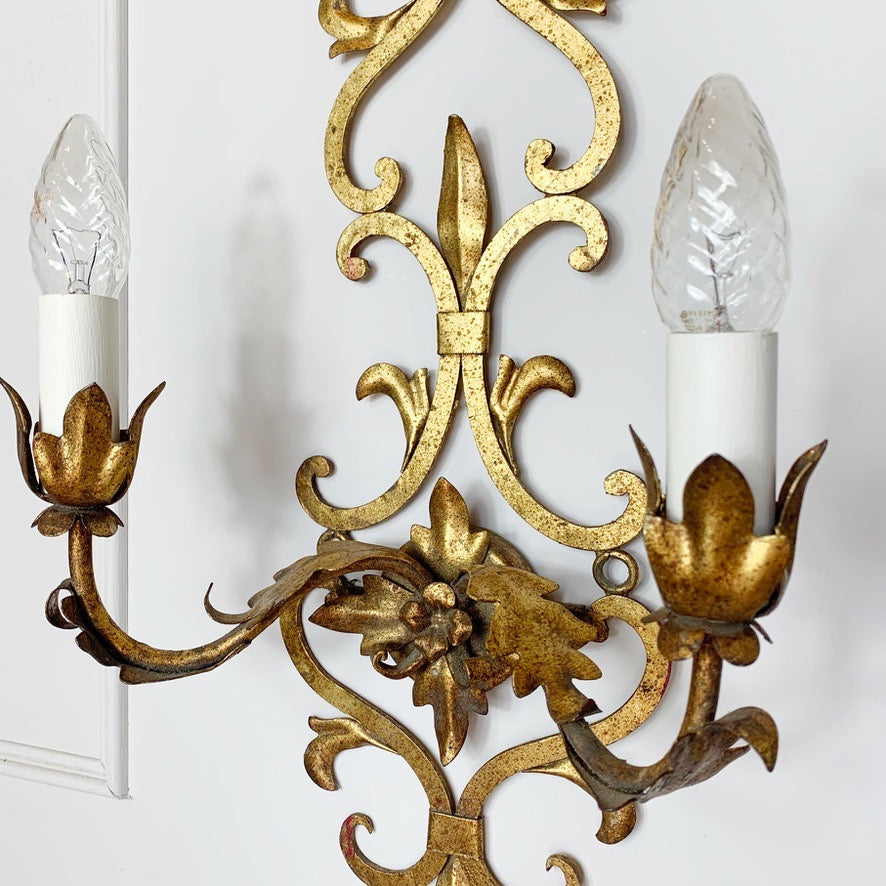 Spanish Gilt Iron Baroque Wall Light 1950's