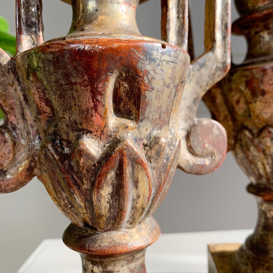 Pair of Late 18th Century Gold Wood and Gesso Baroque Altar Vases