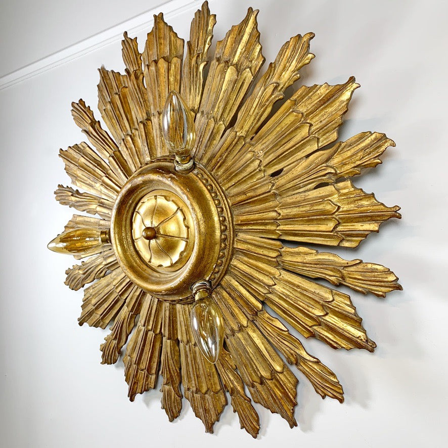 Carved Gilt Wood Church Sunburst Light Circa 1920