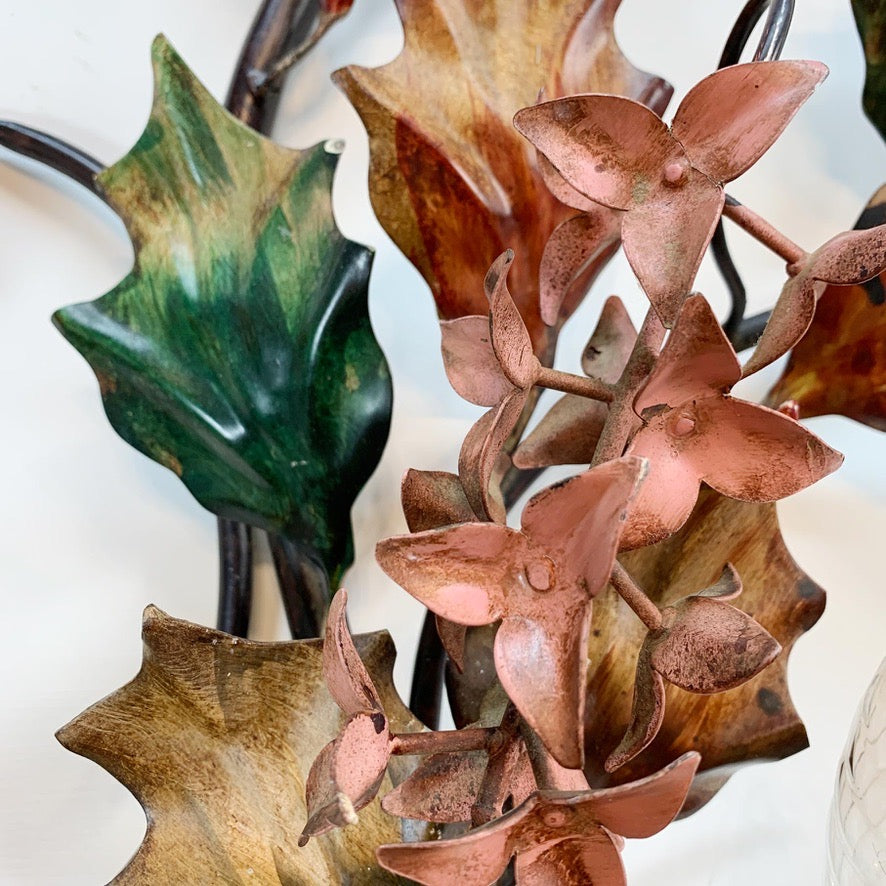 Exceptional Italian Hand Painted Holly Leaf Wall Sconce of Huge Scale