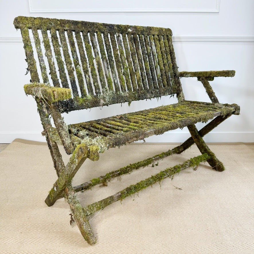 Mossy Folding Wooden Garden Bench