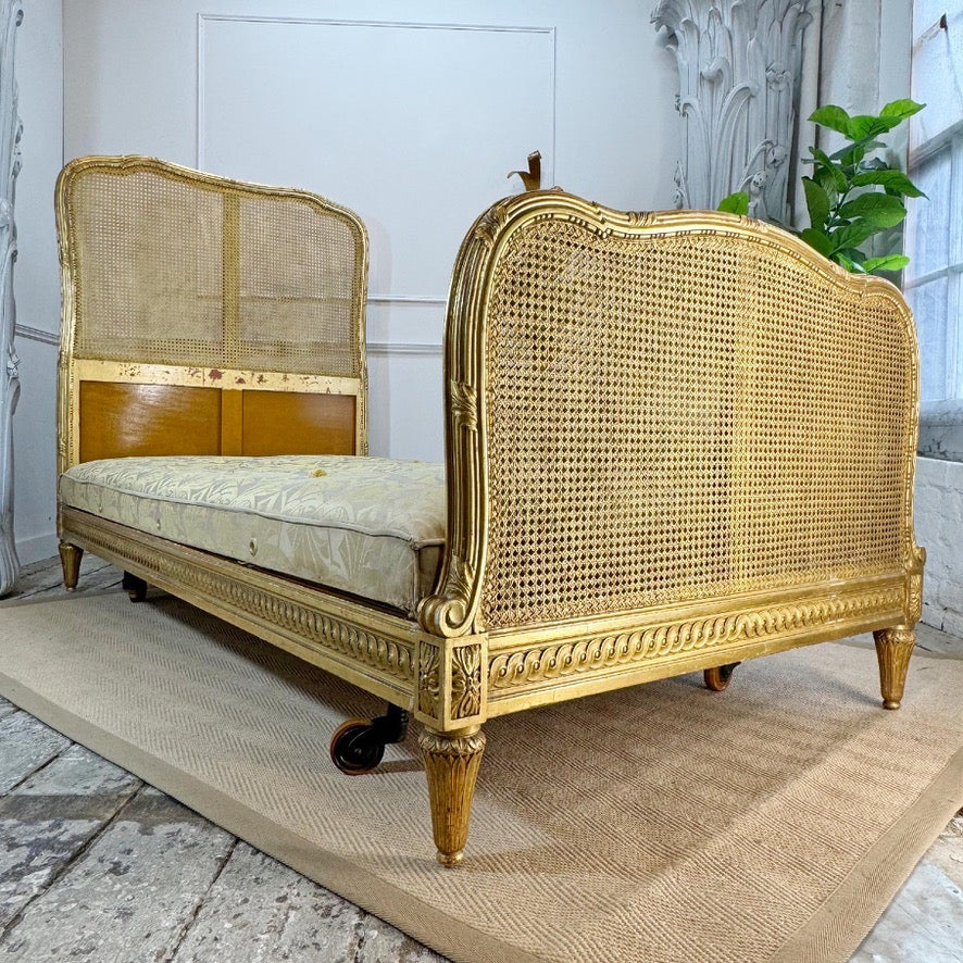 Giltwood Bergere Cane Bed Maple and Co of England Circa 1900