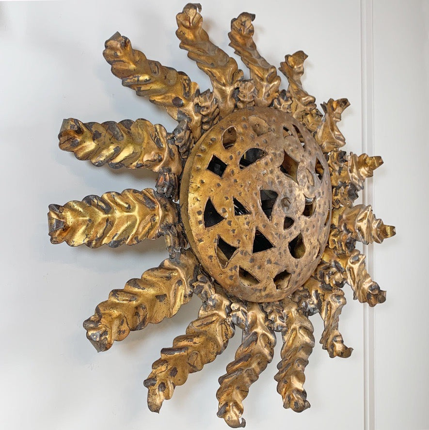 Gold Spanish Sunburst Light Light with Perforate Decorative Plate