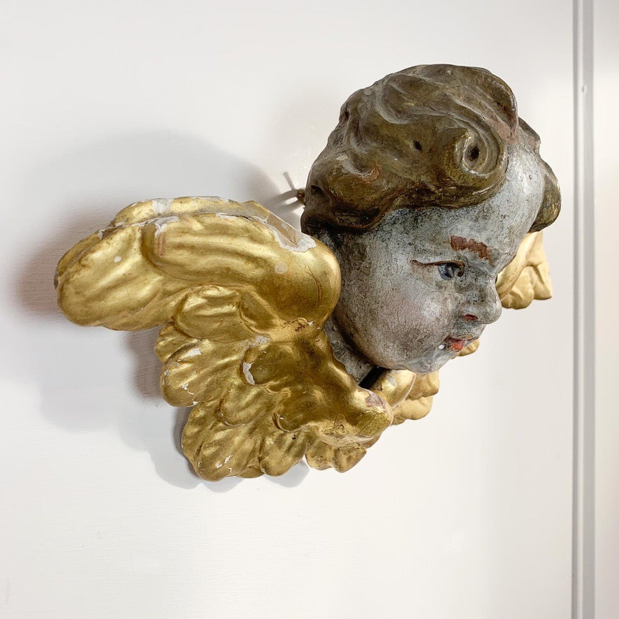 18th Century Giltwood and Polychrome Painted Putti/Cherub
