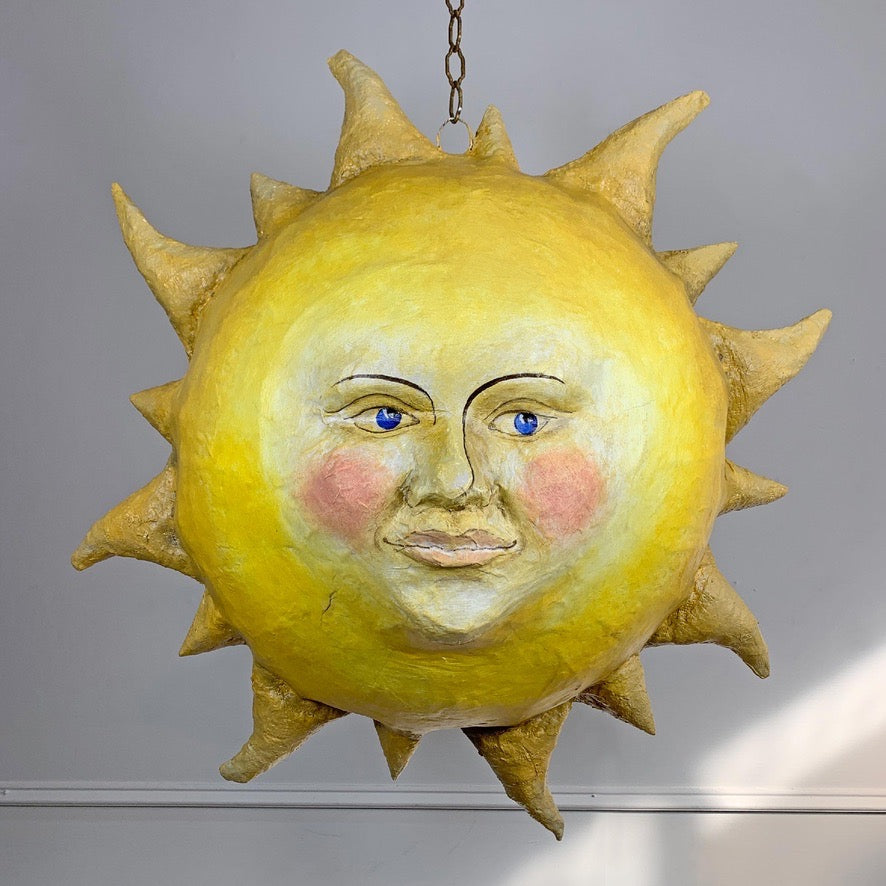 Large Folk Art Papier Mache Sun with Face
