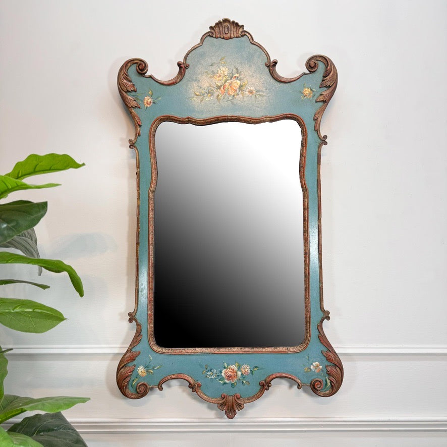 Antique Turquoise Painted Venetian Mirror