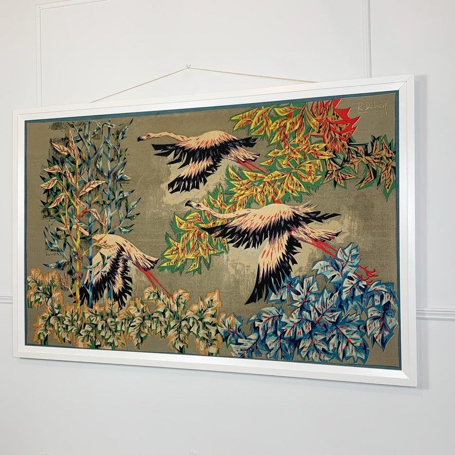 1950's Robert Debiève Cubist Screen Print 'Flight of Flamingos'
