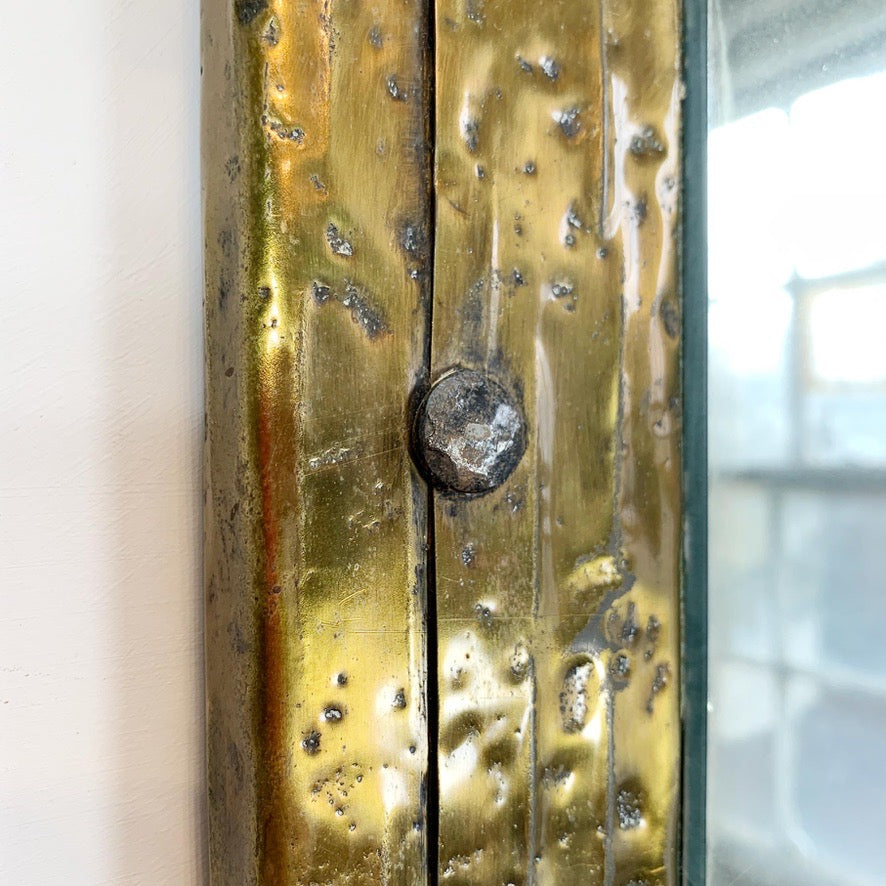 Mid-Century Gold Riveted Brass Brutalist Mirror