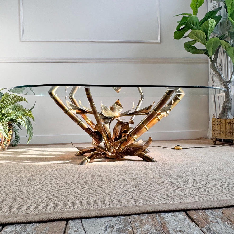 Maison Jansen Faux Bamboo Illuminated Gold Table 1970's