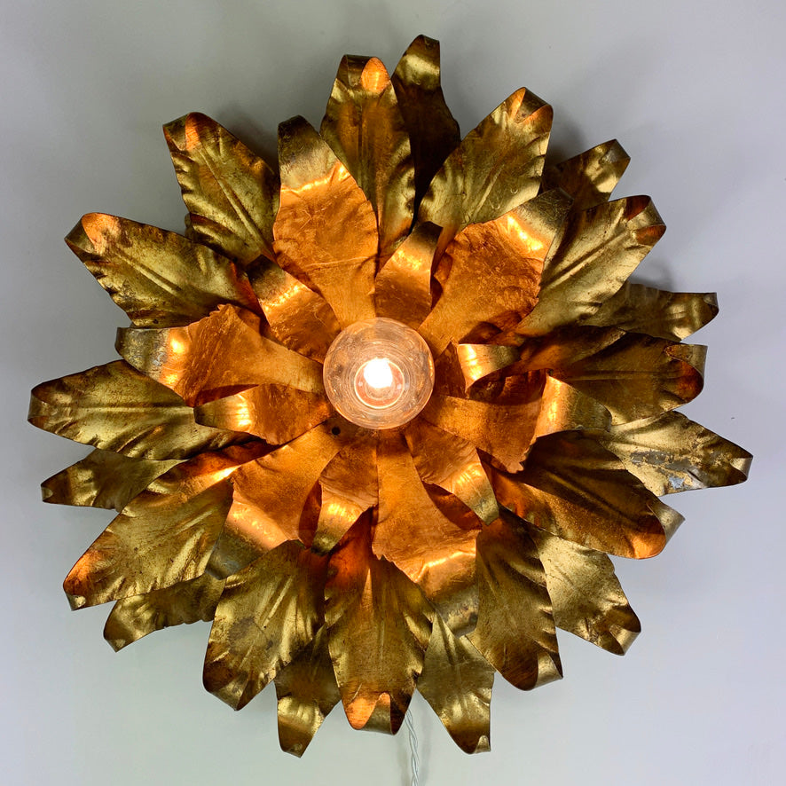 Large Gold Toleware Italian Flower Light 1960's