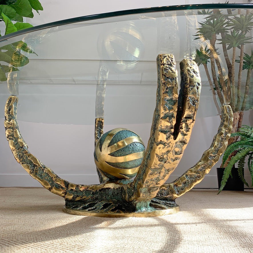 Henri Fernandez Gold Brutalist Bronze 'Octo' Coffee Table