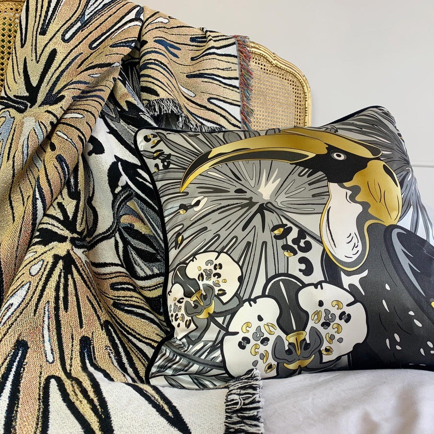 The Tropics Collection 'Hornbill' Luxury Silk Cushion
