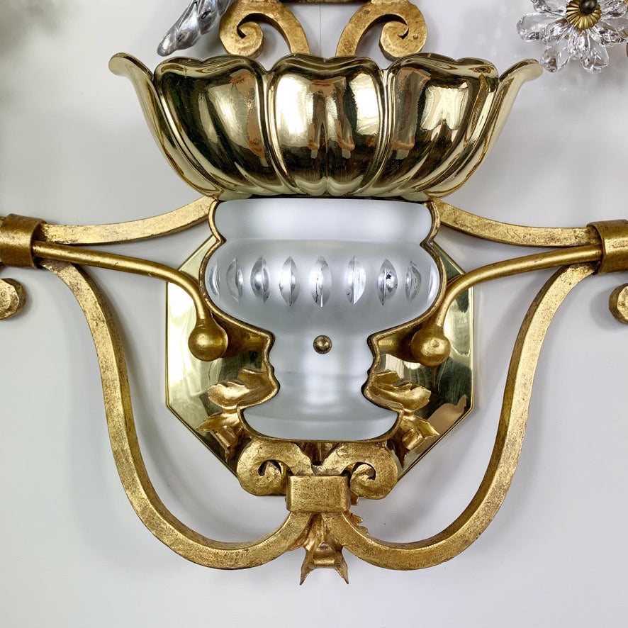 Stunning Large Banci Firenze Gilt Iron and Crystal Parrot Wall Light