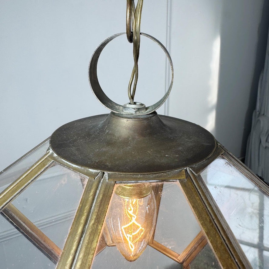 Pair of French Brass and Glass Art Deco Pendant Lights