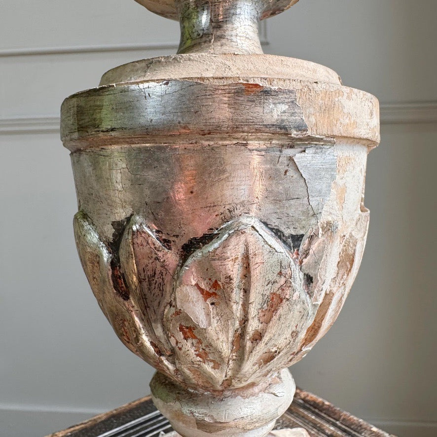 Painted Sunburst Mounted on a Baroque Silver Gilt Altar Vase 18th Century