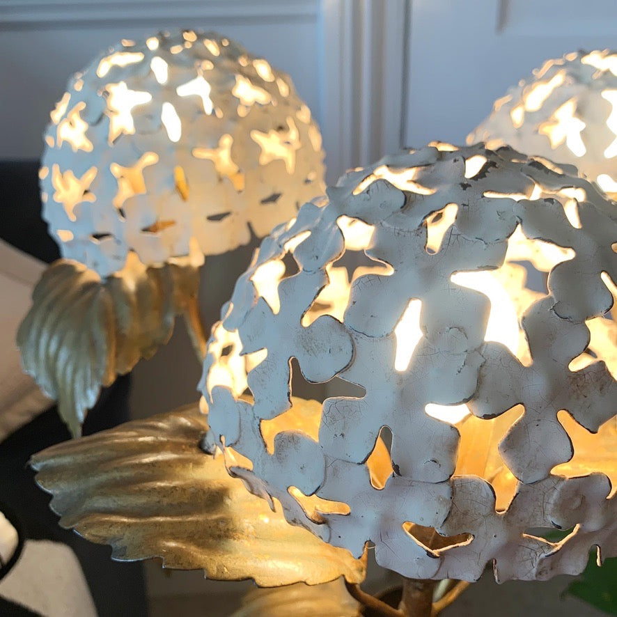 Rare 1950's White and Gold American Hydrangea Table Lamp