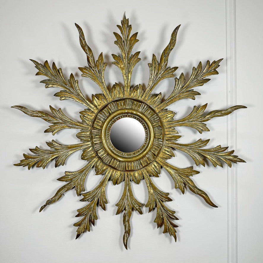 Antique Sunburst Mirror Giltwood 1920's