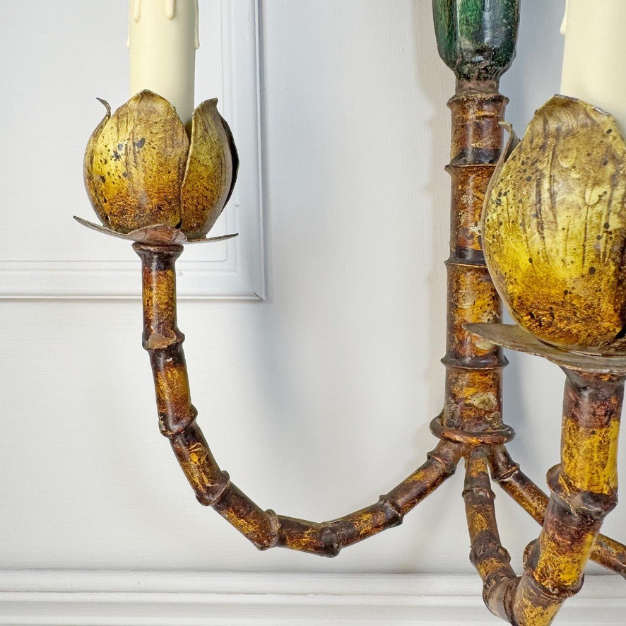 Antique Faux Bamboo Palm Leaf Wall Light France 1930's