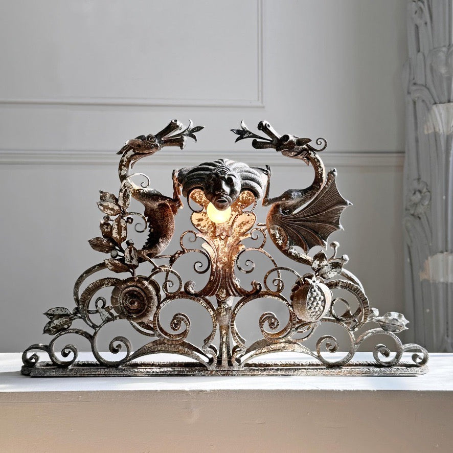 19th Century Wrought and Cast Iron Gothic Overdoor Light