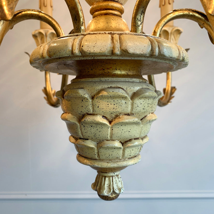 Italian Carved Wood Pineapple Chandelier 1970's