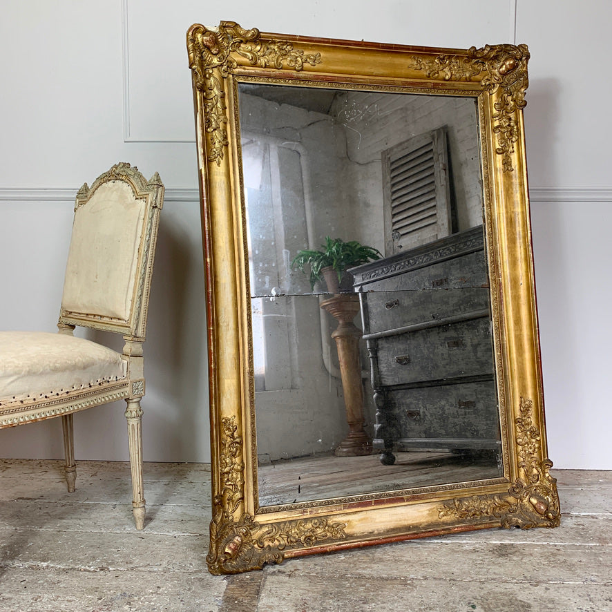 Late 18th Century Split Plate Antique French Gold Mirror