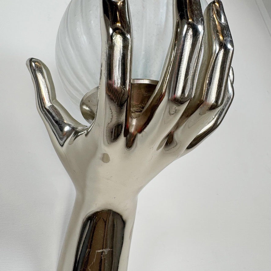 Vintage Maison Arlus Bronze Hand Wall Sconce in Silver France 1970's