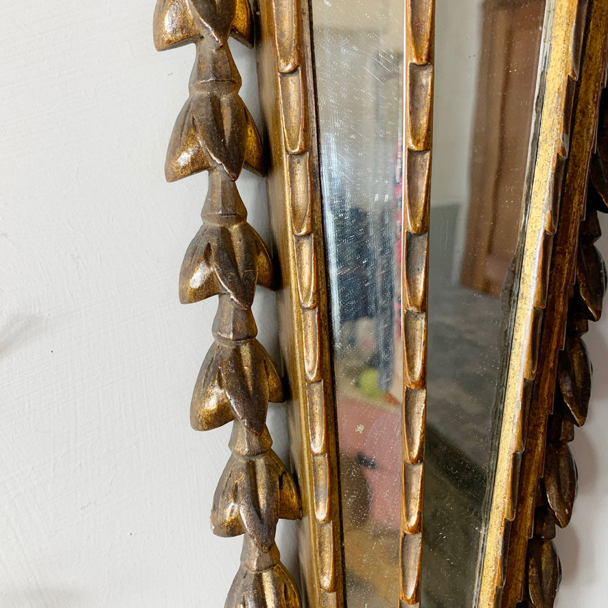 Antique French Faceted Gold Mirror Wall Sconce
