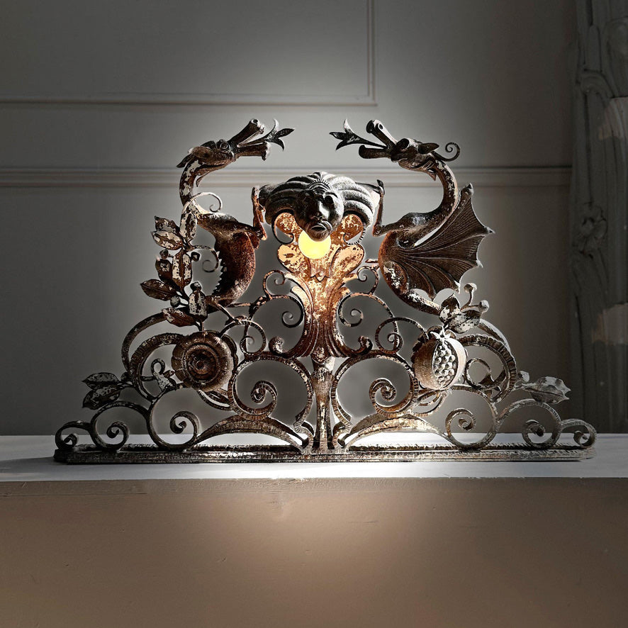 19th Century Wrought and Cast Iron Gothic Overdoor Light