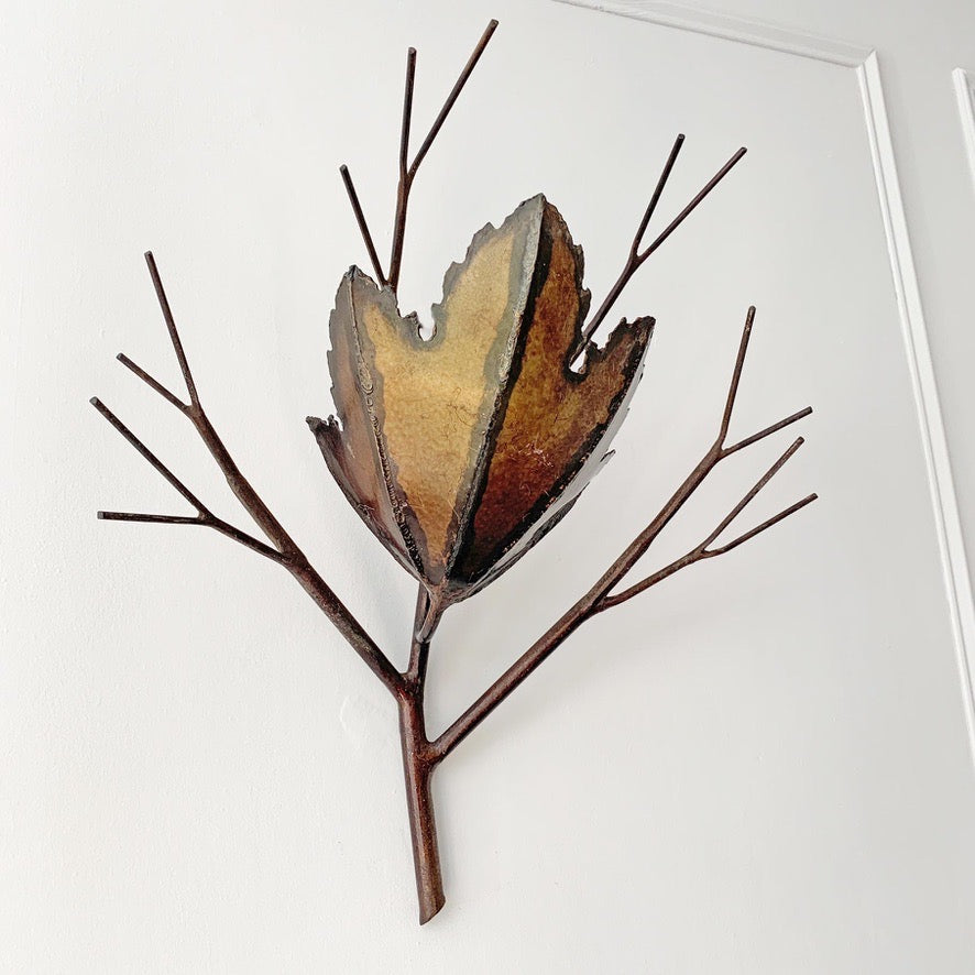 Brutalist Copper Leaf & Branch Wall Sconce
